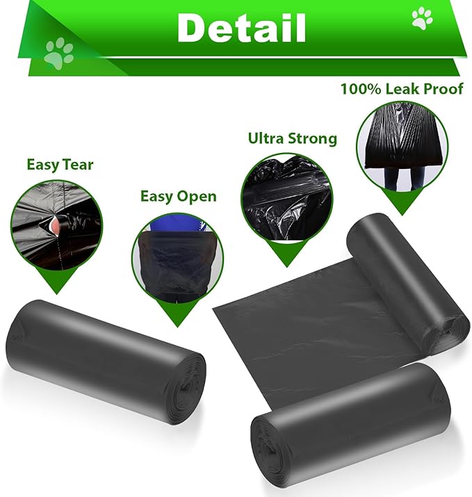 Dog Waste Bags for 15L Dog Poop Trash Can, 5 Pack Rolls Totaling 100 Bags, Black, Unscented