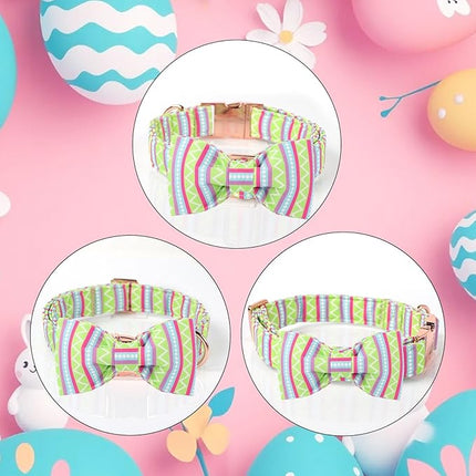 Easter Dog Collar with Bow Tie - Geometry Easter Bowtie Dog Collar Adjustable Heavy Duty Spring Easter Dog Collars for Small Medium Large Dogs M