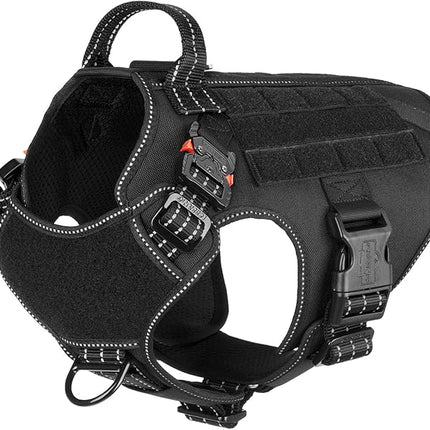 ICEFANG Tactical Dog Harness, Medium Size,2X Metal Buckle,Working Dog MOLLE Vest with Handle,No Pulling Front Leash Clip,Hook and Loop Panel (Black,M (Pack of 1))
