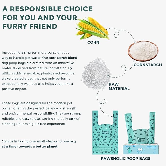 Poop Bags for Dog and Cat with Handle- 180 Counts, Uscented,Corn Starch Blend Extra Thick and Guaranteed Leak Proof Dog Poop Bags and kitty litter Disposal Bags