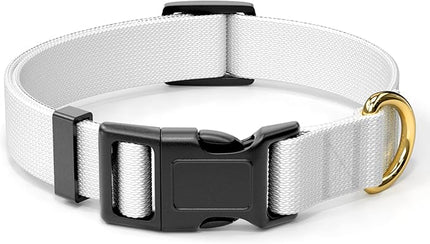 Rnivvi Dog Collar for Small Dogs, Classic Heavy Duty Adjustable Puppy Collar with Quick Release Buckle for Boy Girl & Female,Pet Accessories for Walking Running Training, S Length 3/4" Width, White