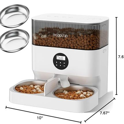 Espelho Automatic Cat Feeders for 2 Cats - 5L Timed Cat Food Dispenser with 2 Stainless Steel Bowls, 10s Meal Call Programmable Portion Control Pet Feeder with Desiccant Bag for Cats & Dogs