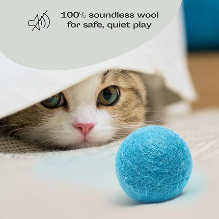 MEOWFIA Wool Ball Toys - 6-Pack of Safe for Cats and Small Dogs Balls - 1.5 Inch Felted Wool Cat Toy and Dog Toy - Perfect with Cat Cave - Silent - Mini Tennis Balls - (2in/Aquamarine)