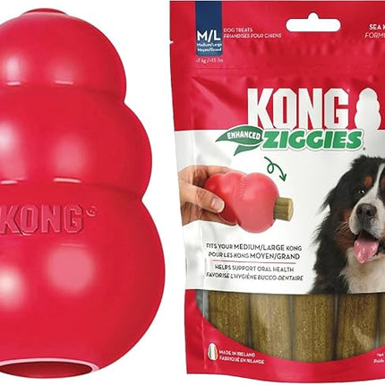 KONG Classic Toy & Enhanced Ziggies Treats Combo Pack - Durable Chew Toy for Dogs - with Enhanced Ziggies Treats - Dog Accessories for Fun & Health - for X-Large Dogs