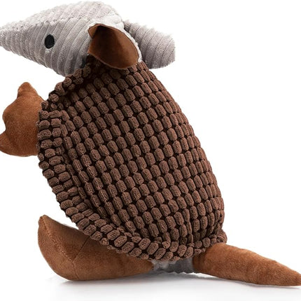 Hollypet Plush Dog Squeaky Toy Stuffed Armadillo Animal Pet Puppy Chew Toys with Clean Teeth for Small Medium Large All Breed Sizes Dogs, Brown, 14 in