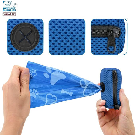 Best Pet Supplies 2-Pack Dog Poop Bag Holder Leash Attachment, Color, Reusable Mesh Dispenser Pouch for Travel, Walking, Park, and Outdoor Use, Soft and Durable with Clip-On - Mesh Royal Blue