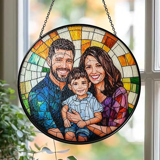 Custom Family Portrait Glass Suncatcher, Custom Portrait Stained Glass Suncatcher for Window Hanging, Gift for Dad, Personalized Family Portraits Stained Glasss Suncatchers, Memorial Gifts /16