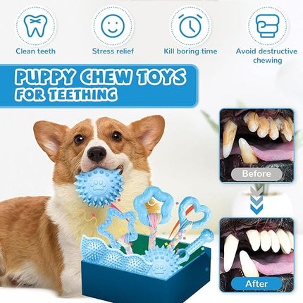 6 Pack Puppy Toys Cute Blue Puppy Chew Toys for Teething Small Breed Dog Chew Toy Interactive Pet Toy Set for Puppies Soft and Durable Small Breed Doggy Teething Ball