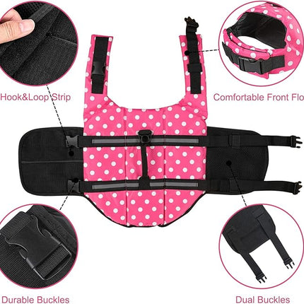 HAOCOO Dog Life Jacket Vest Saver Safety Swimsuit Preserver with Reflective Stripes/Adjustable Belt Dogs?Pink Polka Dot,XS