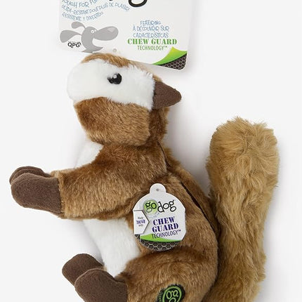 goDog Wildlife Chipmunk Squeaky Plush Dog Toy, Chew Guard Technology - Brown, Large