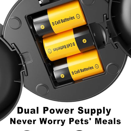 Dual Automatic Cat Feeder 2 Cats,6 Meals/Day,12 Portions/Meal,4.2L Dual Power Double Bowls Feeder,Dry Food Auto Pet Dispenser,10S Voice Record,Flexible Schedule Timer (Black,Stainless Dual Bowls)