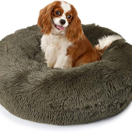 Calming Donut Dog Bed for Small Medium Dogs - 23 Inch Green Anti-Anxiety Washable Fuzzy Bed Fits up to 15 lbs