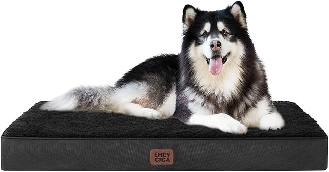 EHEYCIGA Orthopedic XXL Dog Beds for Jumbo Dogs with Removable Washable Cover for Crate, Black, 47x29