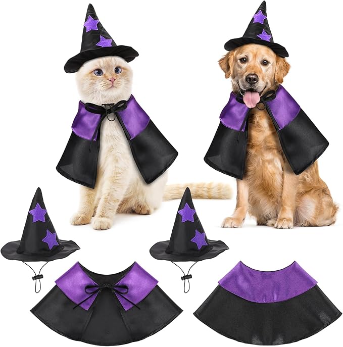 2 Sets Halloween Pet Costume Cats Witch Shaped Cloak and Hat Witch Cloak for Small Large Pets Gifts Party Favor(Large)