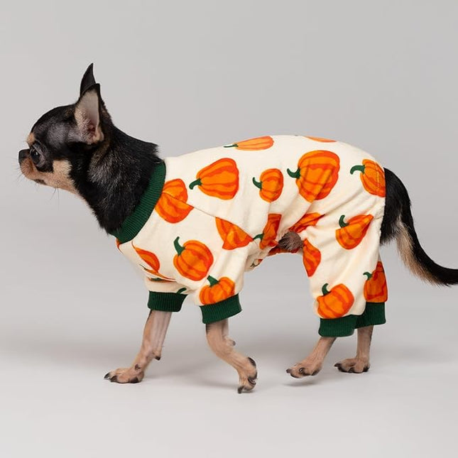 Fitwarm Pumpkin Dog Pajamas, Thanksgiving Outfit for Small Dogs Boy Girl, Fall Pet Clothes, Beige, Orange, Green, Large
