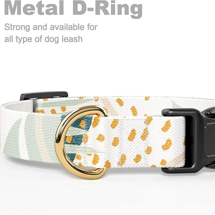 Rnivvi Dog Collar for Small Dogs, Cute Boho Heavy Duty Adjustable Puppy Collar with Quick Release Buckle for Girl & Female, Pet Accessories for Walking Running, S Length 3/4" Width, Tropical Leaves