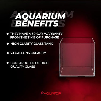 Aquatop High Clarity Low Iron Glass Cube Aquarium, 7.1 Gallon – 5mm Thick Glass – Slim Design – Ideal for Fresh & Saltwater – Desktop Tank with Silicone Sealing