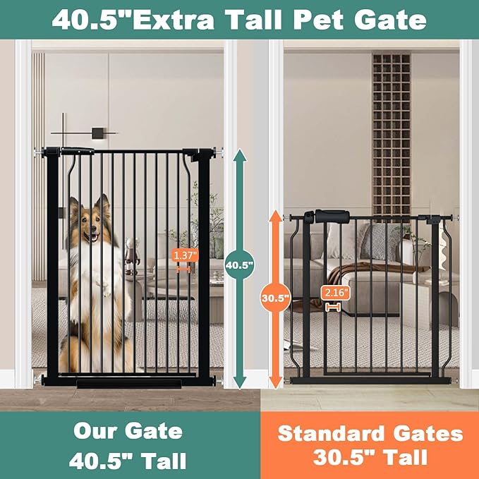 40.5" Extra Tall Baby Gate for Stairs, 60.3"-62.9" Extra Wide Pet Gates, Dog Gates Puppy Barrier Indoor, No Drill Tension Safety Gate Auto Close for Stairs Walk Thru Kid or Pet Black