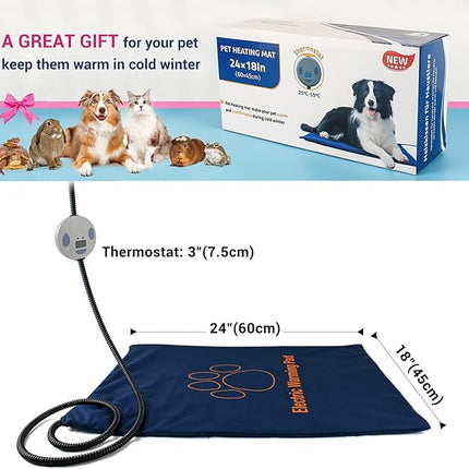 NAMSAN Heated Cat Bed, 7-Level Adjustable Temperature Rabbit Warming Mat, Outdoor/Indoor Dog Cage Heating Pad with Chew Resistant Cord, Blue