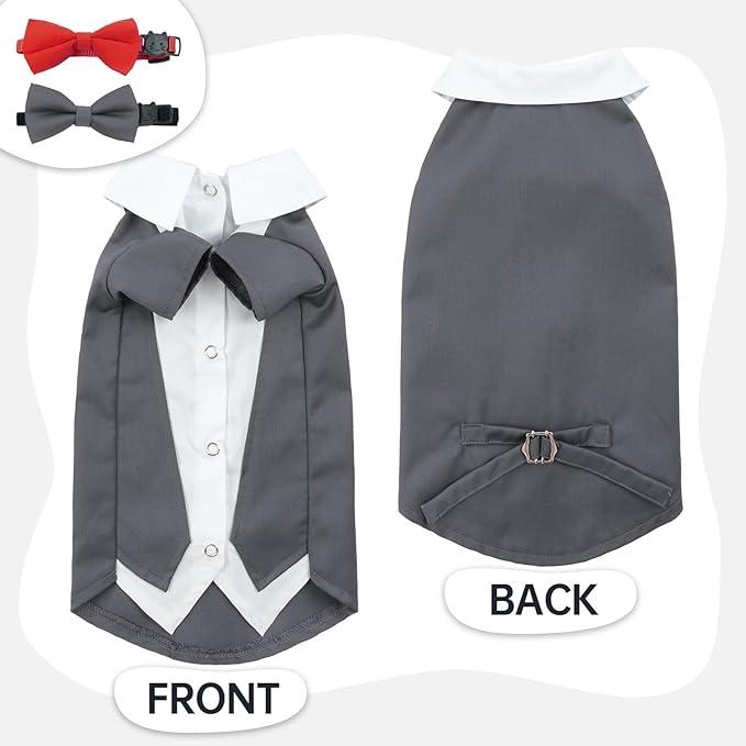 QBLEEV Cat Tuxedo Suit, Sphynx Cat Suit for Cat with Two Bow Tie, Cat Tuxedo Outfit for Birthday Photo Shoot, Formal Onesie Attire Wedding Costumes for Kitten, Male Cat Clothes for Hairless Cats Only