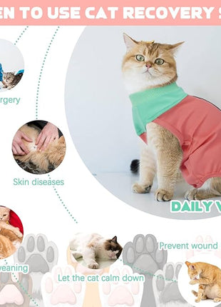 Cat Recovery Suit Female, Breathable Onesie After Surgery Female for Abdominal Wounds or Skin Diseases, Anti-Licking Full Body Cat Surgery Recovery Suit, E-Collar Alternative Wear
