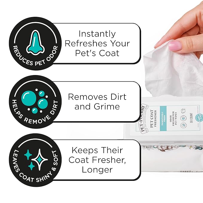 Poo-Pourri Pawsitively Fresh Deodorizing Pet Wipes – Quick Cleaning Wipes for Dogs & Cats – Plant Based Ingredients – Vet Recommended – Cleaner Odor Remover Wipes for Paw, Fur & Skin Soothing