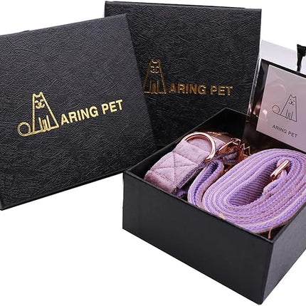 ARING PET Velvet Dog Collar and Leash Set, Soft Dog Collar and Leash, Adjustable Collars for Dogs