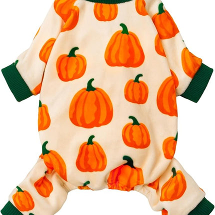 Fitwarm Pumpkin Dog Pajamas, Thanksgiving Outfit for Small Dogs Boy Girl, Fall Pet Clothes, Beige, Orange, Green, Large