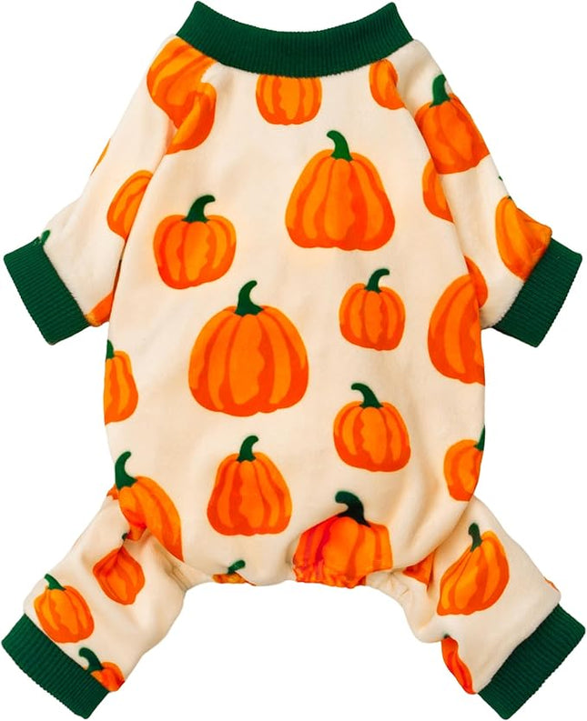 Fitwarm Pumpkin Dog Pajamas, Thanksgiving Outfit for Small Dogs Boy Girl, Fall Pet Clothes, Beige, Orange, Green, Large