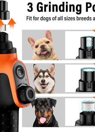Casfuy Smart 6-Speed Dog Nail Grinder - 50% More Power Pet Nail Grinder with 2 LED Lights Quiet Rechargeable Electric Dog Nail Trimmers File Toenail Grinder for Large Medium Small Dogs & Cats(Orange)