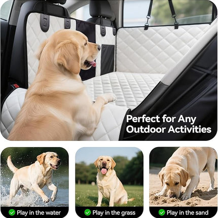 Hard Bottom Car Seat Cover for Dogs, PU+Plush Dog Car Seat Cover for Back Seat, Waterproof Backseat Extender for Dogs in Car (Ivory White, L - Cars, Small/Mid-Size SUVs & Trucks)