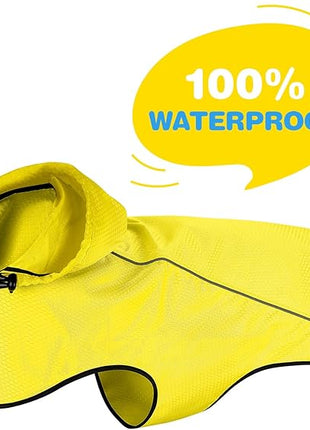 BiPawTi Dog Rain Jackets for Large Dogs, Waterproof Raincoat for Dog, Lightweight Reflective Safety Pet Rain Coats with Hood/Leash Hole/Reflective Strip - Yellow, L