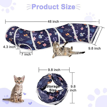 Glittme Cat Tunnel - S-Shape Peekaboo Cat Cave with Toys, Foldable Tubes for Indoor Pets