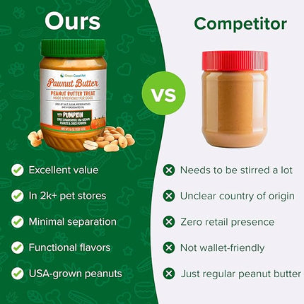 Natural Peanut Butter for Dogs Safe - 100% Healthy Dog Treats - No Sugar, Xylitol Free, Digestive Support - Puppy Dog Peanut Butter with Pumpkin 16 oz - Made in USA Premium Quality