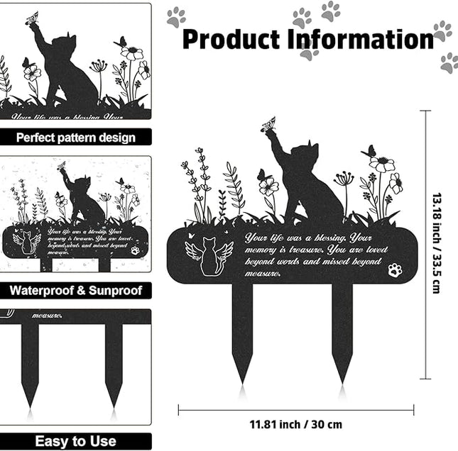 Pet Grave Markers - Metal Cat Memorial Plaque, Waterproof Cemetery Stakes, Pet Headstone (13.4 x 12 in)