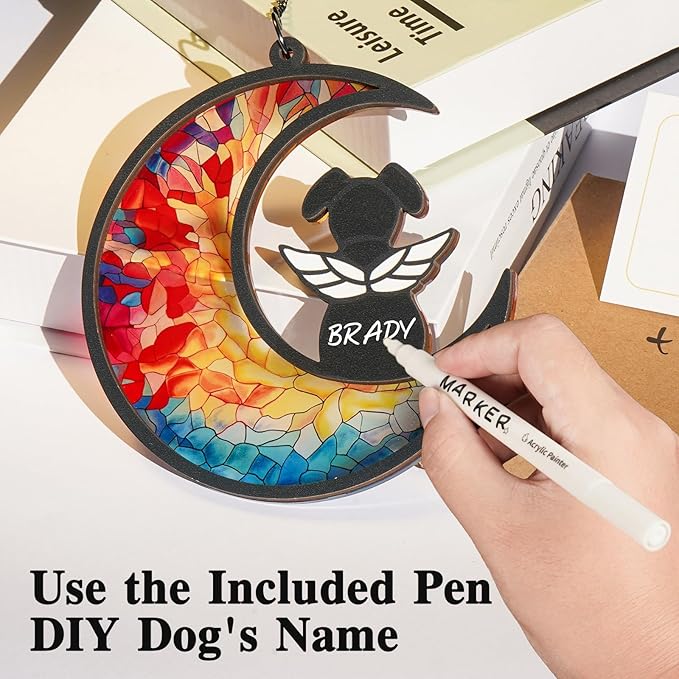 Dog Memorial Suncatcher, Dog Memorial Gifts for Loss of Dogs, Custom with Name Date Pet Sympathy Gifts for Grief Puppy Lovers, Personalized Pet Remembrance Ornaments for Window Hanging