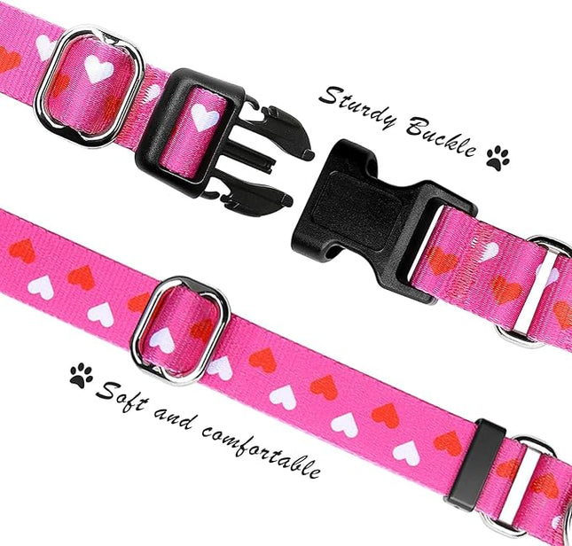 Hikiko Valentine's Day Dog Collar for Small Medium Large Dogs Adjustable Heart Martingale Collars with Quick Release Buckle (Pink Love,M)