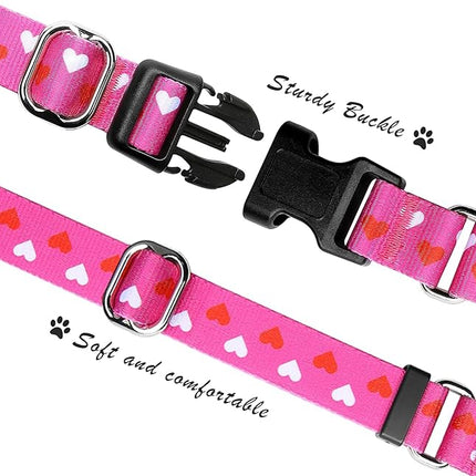 Hikiko Valentine's Day Dog Collar for Small Medium Large Dogs Adjustable Heart Martingale Collars with Quick Release Buckle (Pink Love,S)