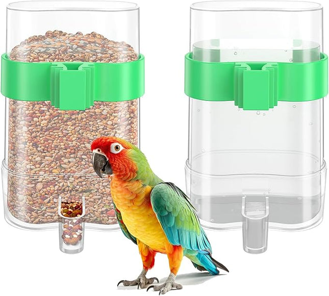 CLPOAWC Bird Water Dispenser, Bird Cage Feeder, Parakeet Cage Accessories, 2 Pcs Automatic Bird Water Feeder for Budgies Cockatiel Lovebird Canary Finch, clear