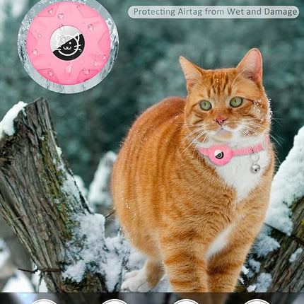 Apple AirTag Cat Collar, GPS Tracker Kitten Collar with Breakaway Feature, Lightweight and Reflective, Perfect for Girl or Boy Cats and Puppies (Luminous Pink)