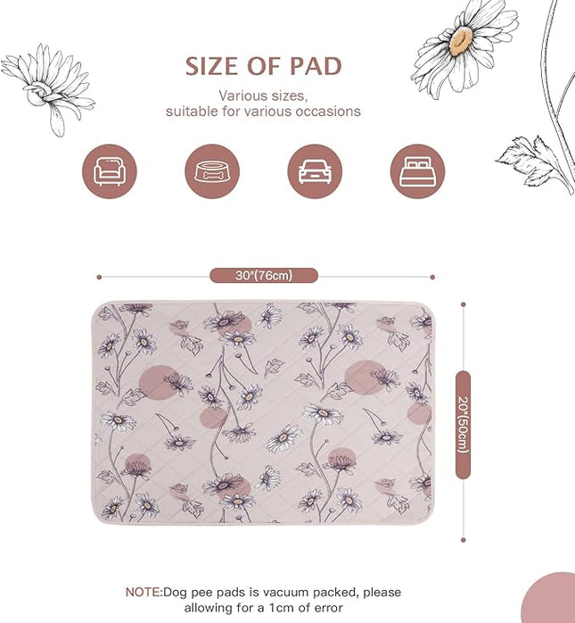 IEUUMLER Washable Pee Pads for Dogs, 2 Pack Non-Slip & Waterproof Pack Whelping Pad, Reusable Washable Puppy Potty Training Pad with Fast Absorbent for Playpen EU007 (Pink Daisy, 30"X20"-2pcs)