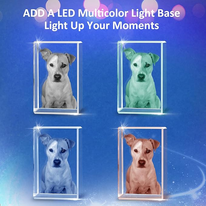 HAN'S LASER Pet Memorial Gifts, Personalized 3D Crystal Photo for Loss of a Dog Gift, Custom Picture Frame for Dogs Or Cats Owner Gifts (Small)