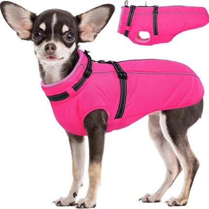 Lelepet Dog Winter Coat Waterproof Dog Jacket with Harness Built in Windproof Reflective Pet Coats for Small Medium Large Dogs, Thermal Fleece Lined Coats for Cold Weather Walking Hiking, Shih Tzu, S