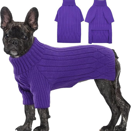 Large Dog Sweater - Turtleneck Thick Warm Doggie Christmas Sweater, Pet Sweatshirt Clothes Outfit Fall Knit for Pitbulls (Purple L)
