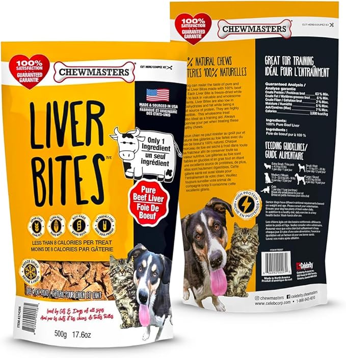 100% Pure Beef Liver Bites, Healthy Freeze Dried Dog Treats, 17.6 oz, All Natural, Grain Free, High Protein & Zero Additives, Made in USA, Packed with Nutrients and Vitamins