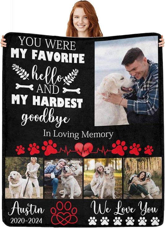 Custom Dog Memorial Gifts for Loss of Dog Cat, Personalized Dog Blankets with Photos, Pet Memorial Throw Blanket Gifts, Pet Loss Gifts, in Loving Memory Blanket for Dog Cat Lovers Dog Mom Dog Dad