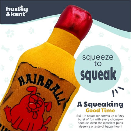 Huxley & Kent Funny Dog Toy w/Squeaker – Power Plush Squeaky Dog Toys for Small, Medium & Large Dogs – Soft Stuffed Animal for Indoor Play & Fetch - Hairball Cinnamon Whiskey, Small