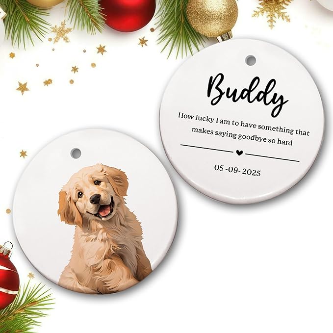 Personalized Pet Memorial Christmas Ornament – Customizable Dog or Cat Ornament – “How Lucky I Am” Quote – Customizable with Pet’s Name and Date – Unique Pet Lover Gift