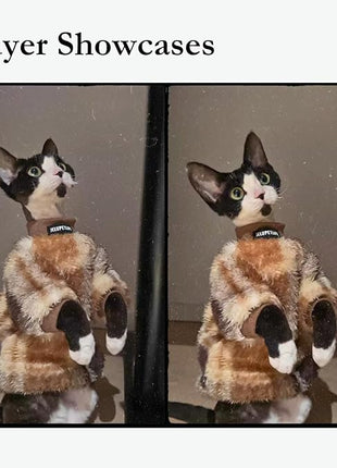 Cat Double-Sided Fleece Clothes, Soft Warm Winter Jumpsuit Sweater Shirt Clothing for Hairless Sphynx, Devon & All Indoor Kittens (Green,S)