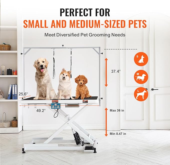 VEVOR 50" Electric Pet Grooming Table, Heavy Duty Dog Grooming Arm for Large Dogs, Height Adjustable Dog Grooming Station, Anti Slip Tabletop/Dog Grooming Station, Max Bearing 400LBS